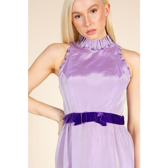 1960's Lavender Taffeta Empire Waist Gown Sz 0/2 - Picture 3 of 8